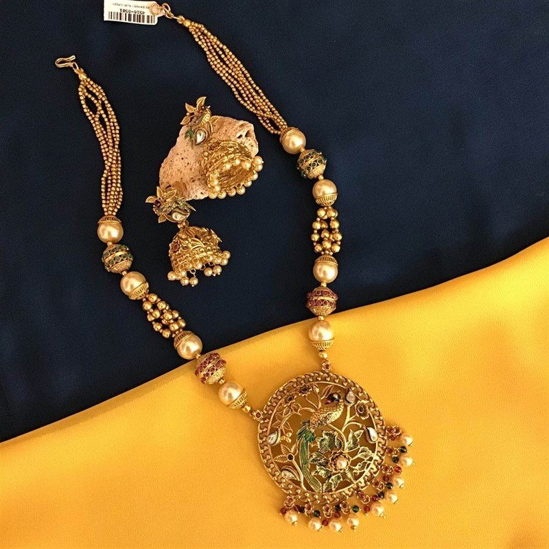 Ruby Green Gold Finish Pendant Set - Dazzles Jewellery