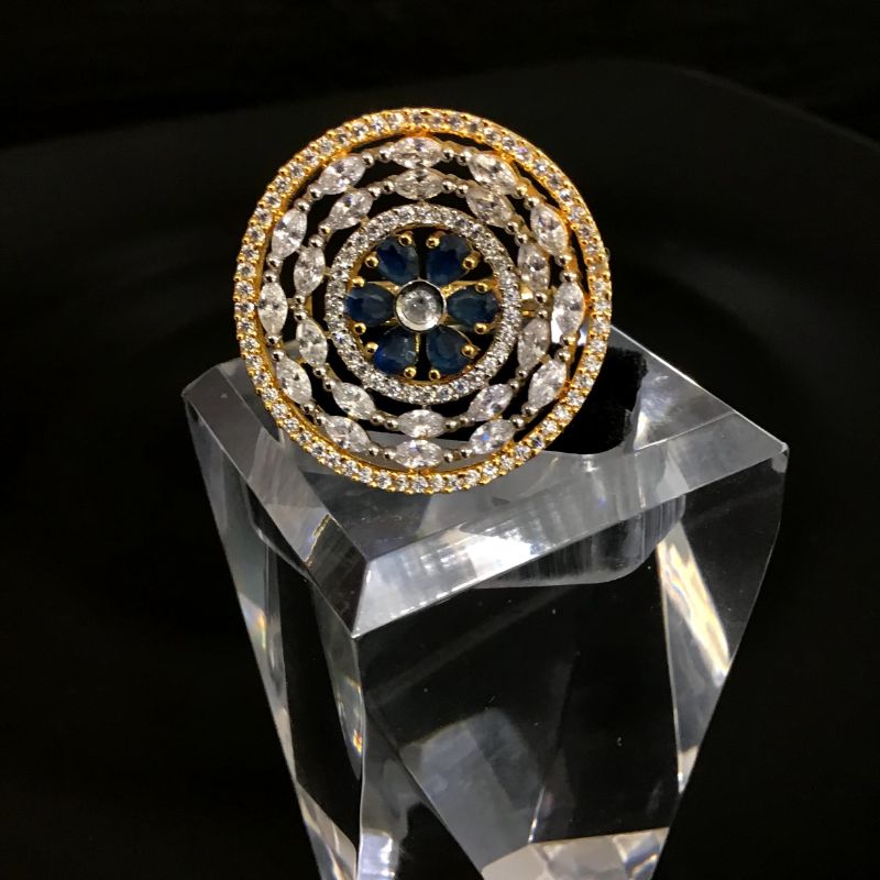 Zircon/AD Cocktail Adjustable Blue Ring 4571-8636 - Dazzles Jewellery