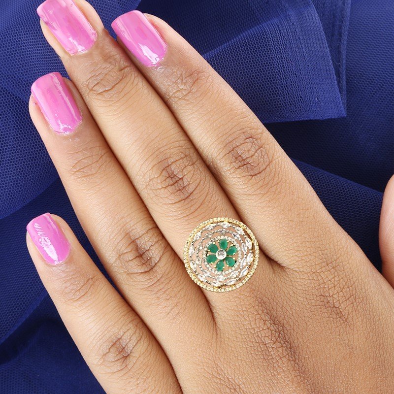 Zircon/AD Cocktail Adjustable Green Ring 4575-8640 - Dazzles Jewellery
