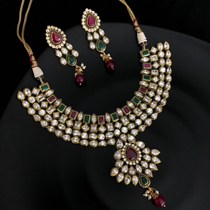 Ruby Green Polki Necklace Set 4750-8815 - Dazzles Jewellery