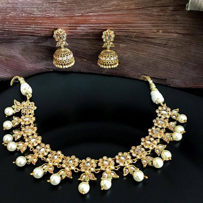 Champagne Gold Look Necklace Set 4772-8837 - Dazzles Jewellery