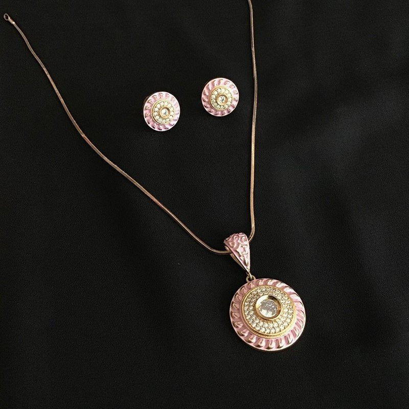 Pink Zircon/AD Pendant Set - Dazzles Jewellery