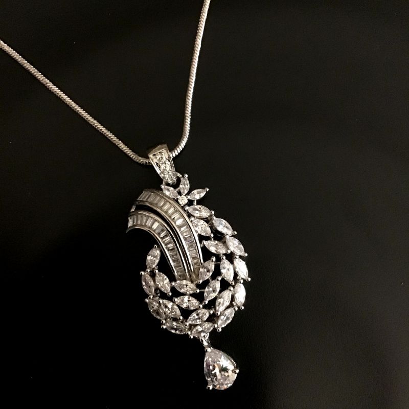 Silver Zircon/AD Pendant Set 4869-8934 - Dazzles Jewellery