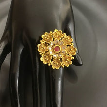 Ruby Color Antique Gold Finish Cocktail Ring 5255-9320 - Dazzles Jewellery