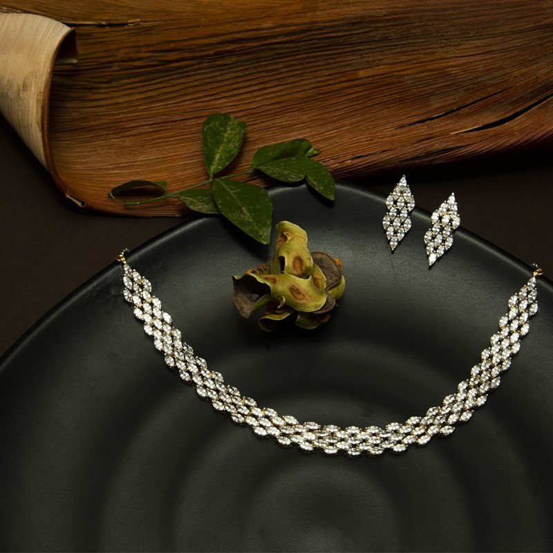 Gold Zircon/AD Necklace Set - Dazzles Jewellery