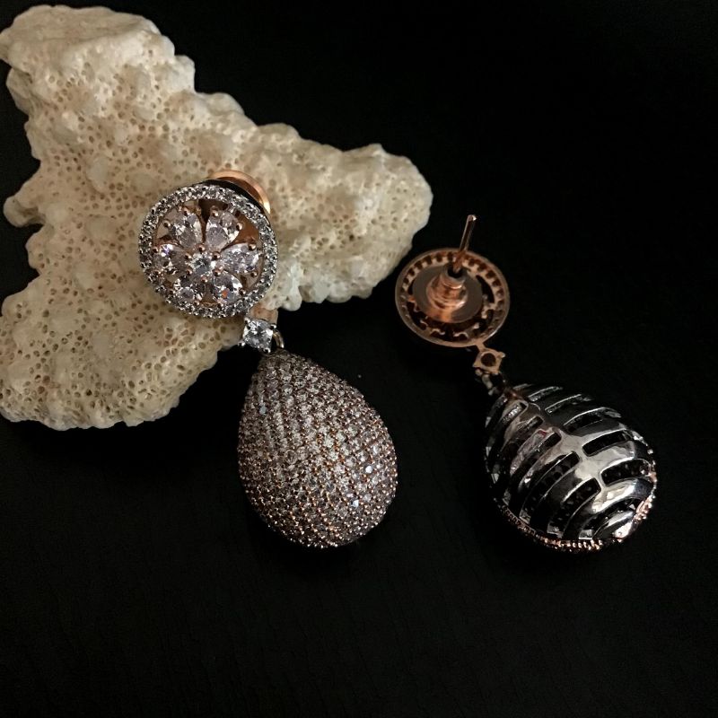 Rose Gold Zircon/AD Earring 5618-9683 - Dazzles Jewellery