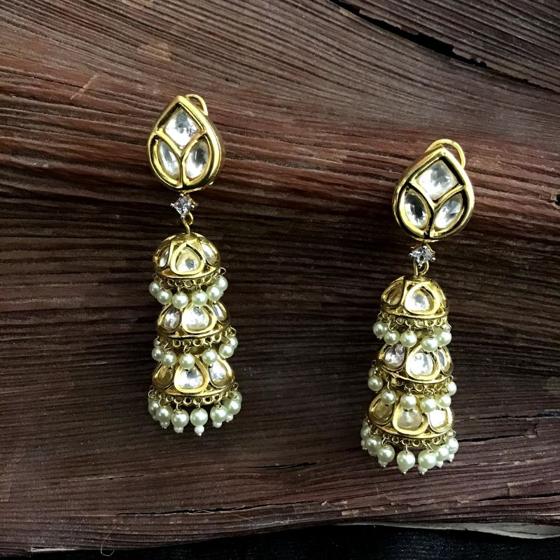 White Kundan Earring 5652-9717 - Dazzles Jewellery