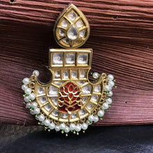 Beautiful DesignerKundan Chandbali with Red Meenakari & White pearl - Dazzles Jewellery