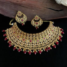 Ruby Gold Look Choker Set 5892-9957 - Dazzles Jewellery