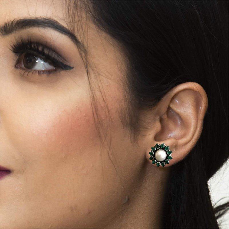 Green Silver Earring 5980 - Dazzles Jewellery