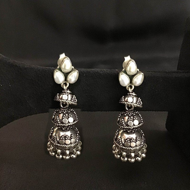White Silver Jhumki 6019 - Dazzles Jewellery