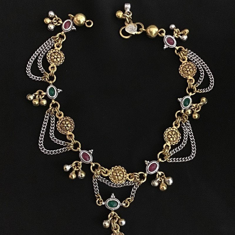 Ruby Green Pure Silver Payal Pagpaan 6076-1142 - Dazzles Jewellery