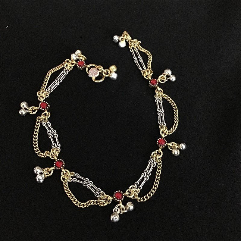 Red Color Two Tone Silver Payal 6077-1143 - Dazzles Jewellery
