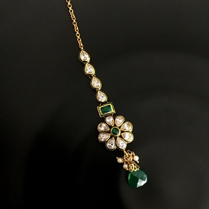 Green Maang Tikka 6201-1225 - Dazzles Jewellery