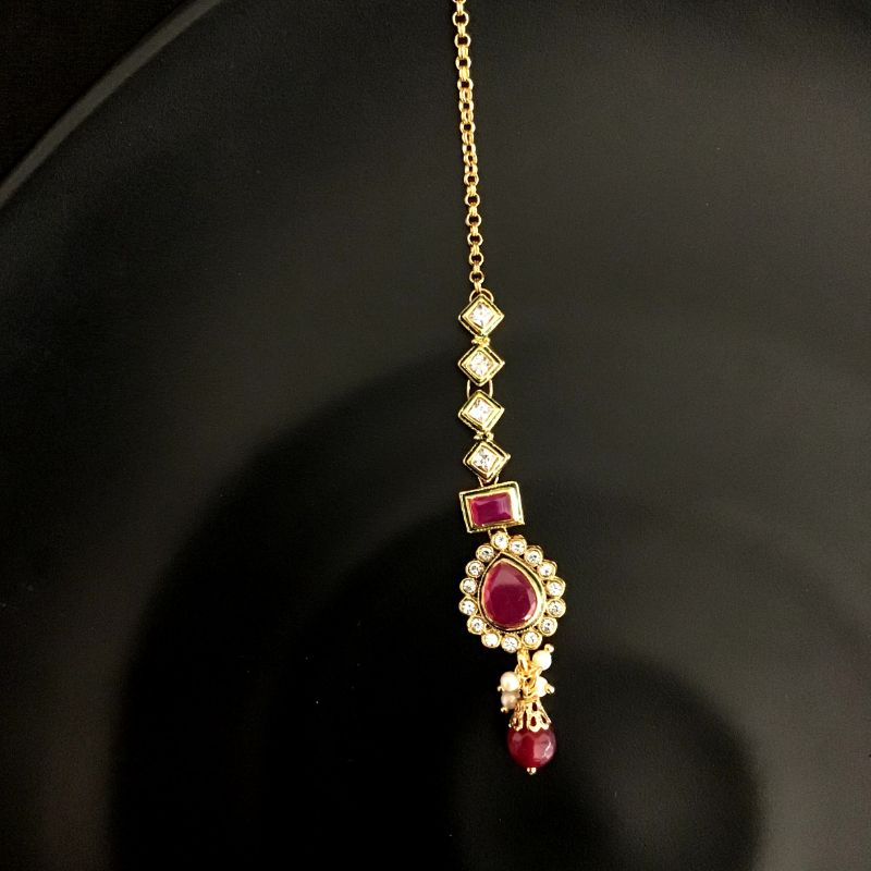 Ruby Maang Tikka 6233-1225 - Dazzles Jewellery