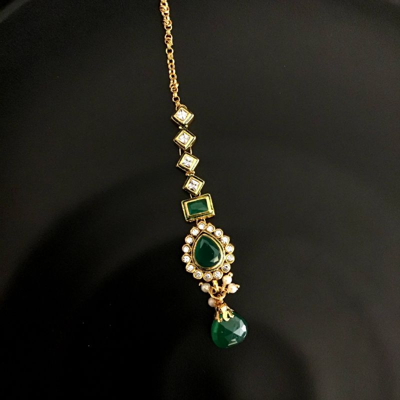 Green Maang Tikka 6234-1225 - Dazzles Jewellery