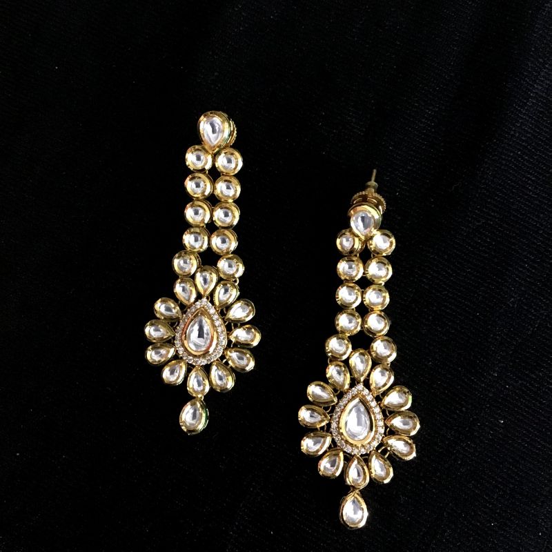 White Kundan Earring 6323 - Dazzles Jewellery