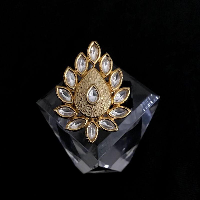 Kundan Cocktail Adjustable Peach Ring 6415-1225 - Dazzles Jewellery