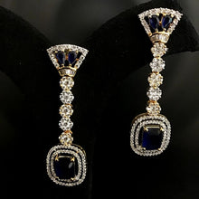 Designer American Diamond Danglers With Blue Stones In Two Tone