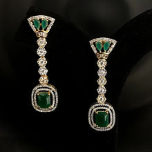 Designer American Diamond Danglers With Green Stones In Two Tone