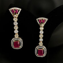 Designer American Diamond Danglers With Ruby Stones In Two Tone