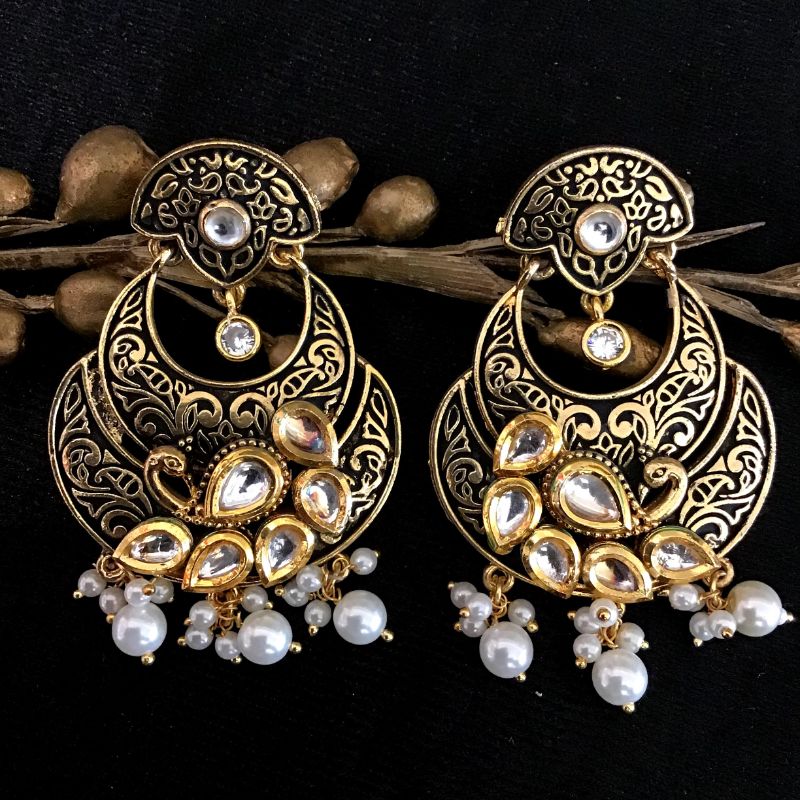 Black Kundan Earring - Dazzles Jewellery