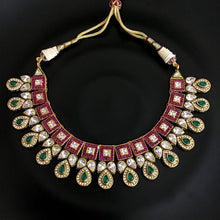 Ruby Green Polki Necklace Set - Dazzles Jewellery