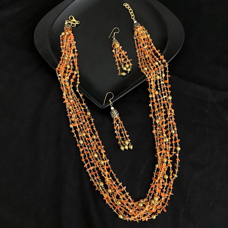 Orange Pearl Necklace Set - Dazzles Jewellery