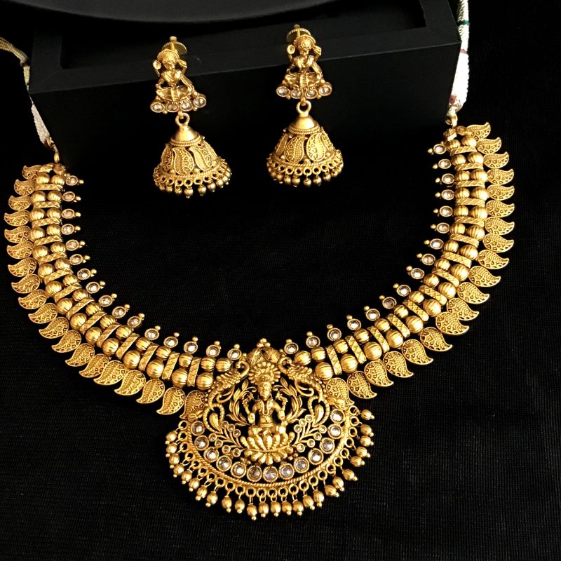 Champagne Temple Necklace Set - Dazzles Jewellery