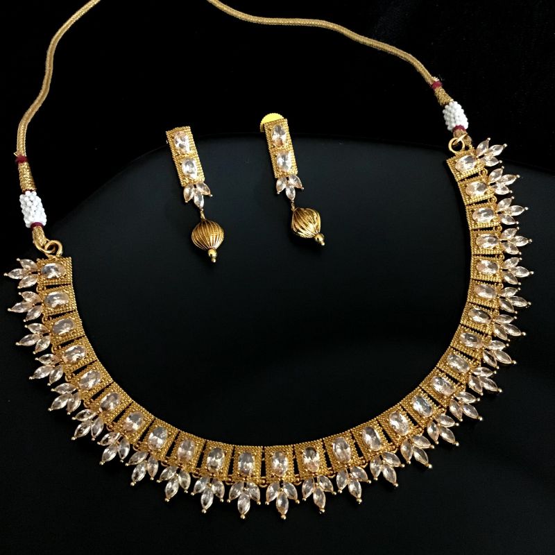 Champagne Gold Look Necklace Set 7425-0888 - Dazzles Jewellery