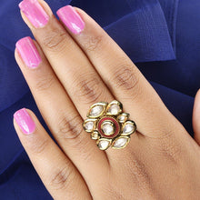 Kundan Adjustable Red Ring 7468-0953 - Dazzles Jewellery