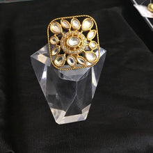 Kundan Cocktail Adjustable White Ring 7475-0966 - Dazzles Jewellery