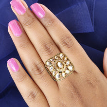 Kundan Cocktail Adjustable White Ring 7475-0966 - Dazzles Jewellery