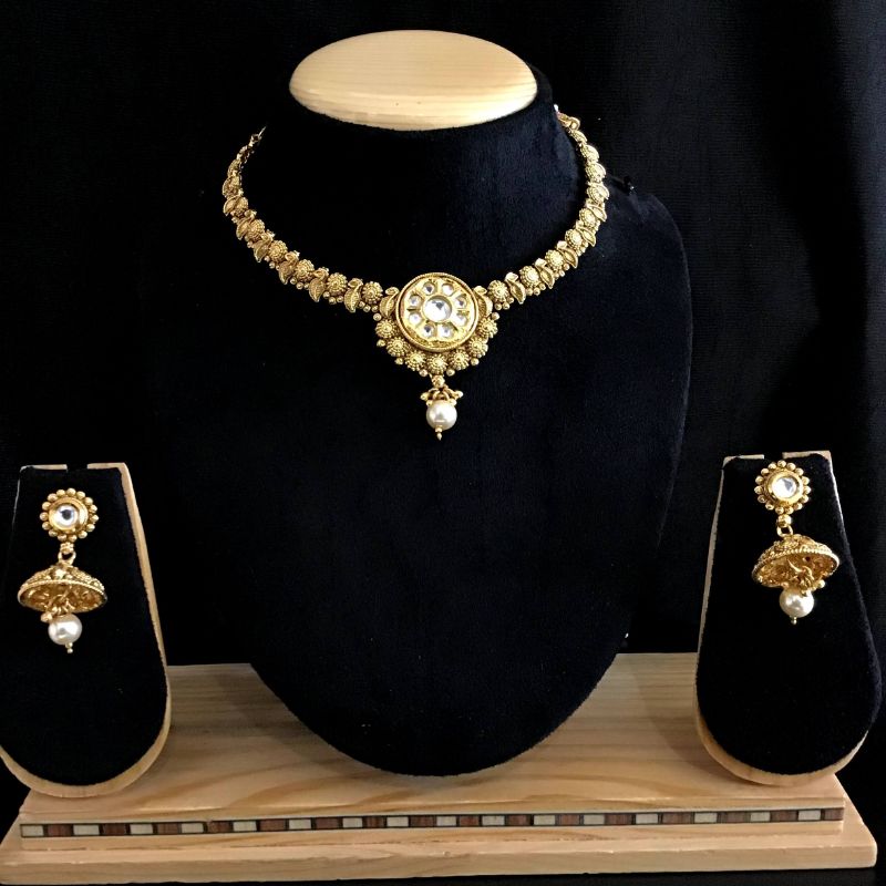 White Gold Look Necklace Set 7552-1079 - Dazzles Jewellery