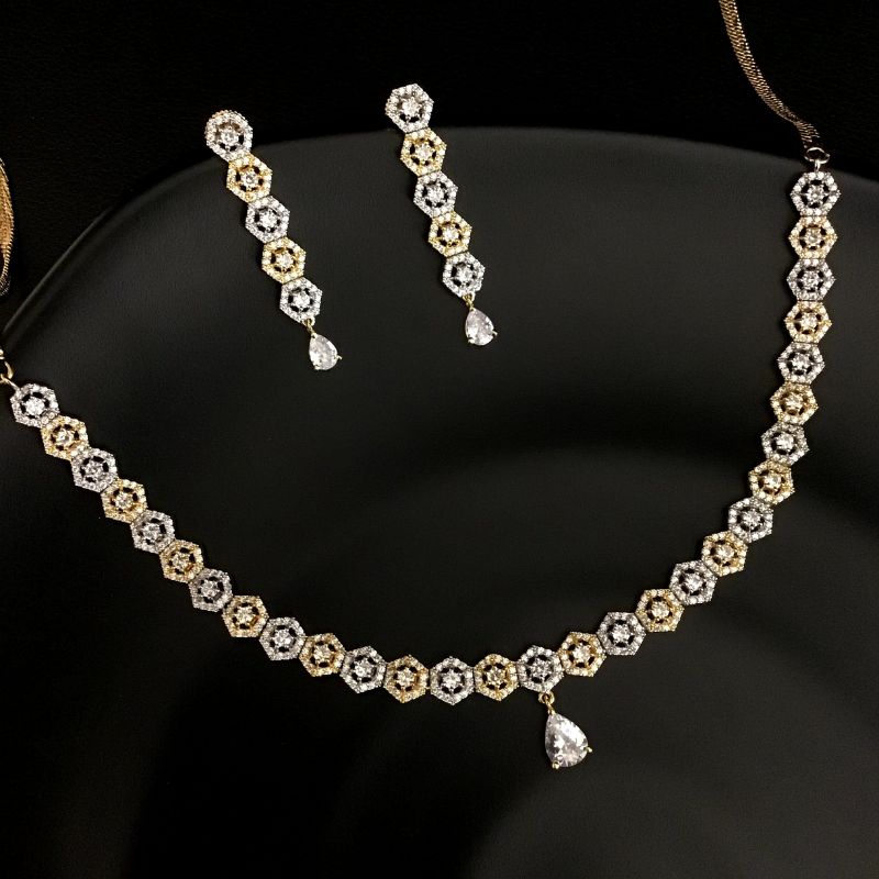 White Zircon/AD Necklace Set 7602-1169 - Dazzles Jewellery