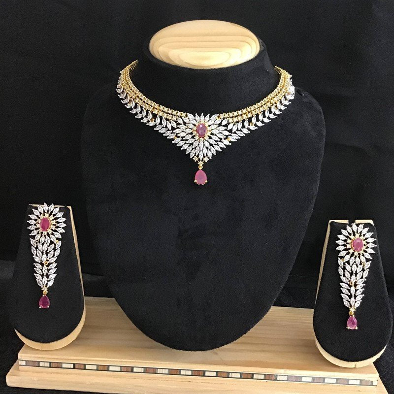 Ruby Zircon/AD Necklace Set - Dazzles Jewellery