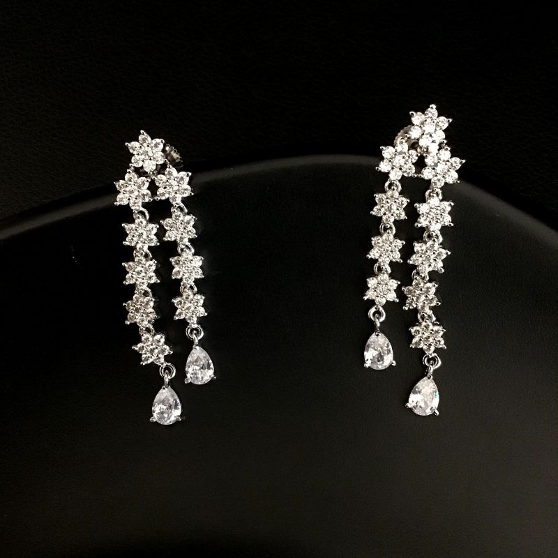 Silver Zircon/AD Necklace Set 7611-1196 - Dazzles Jewellery