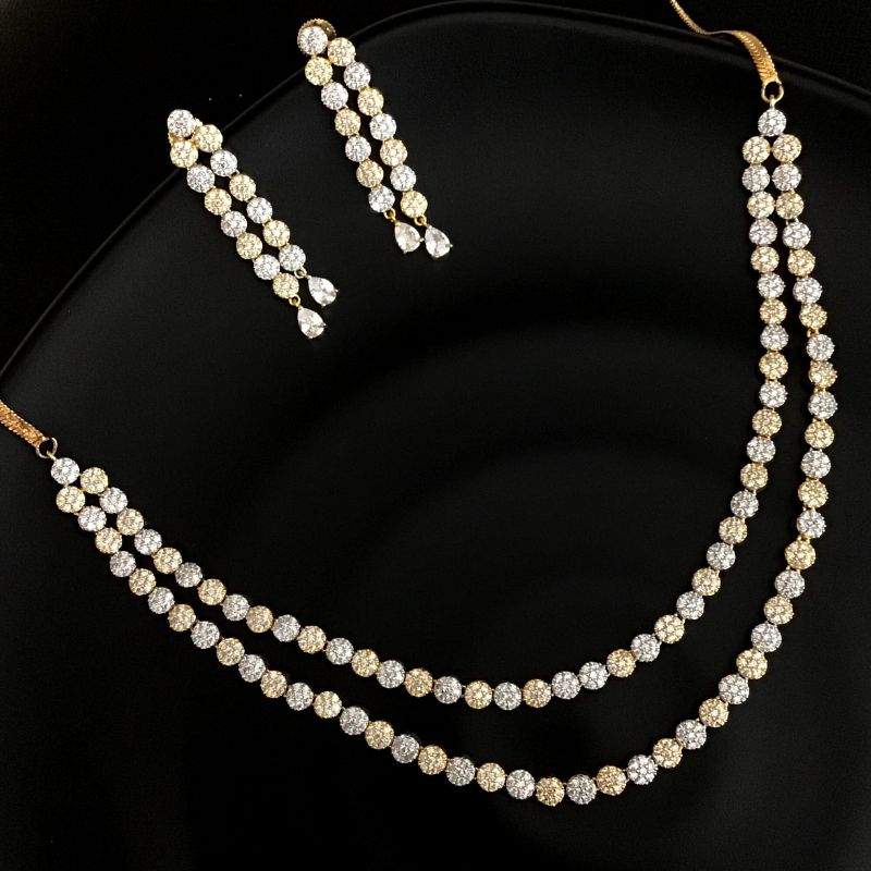 Gold Zircon/AD Necklace Set 7612-1200 - Dazzles Jewellery