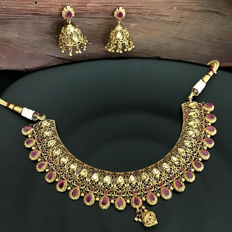 Ruby Gold Look Necklace Set - Dazzles Jewellery