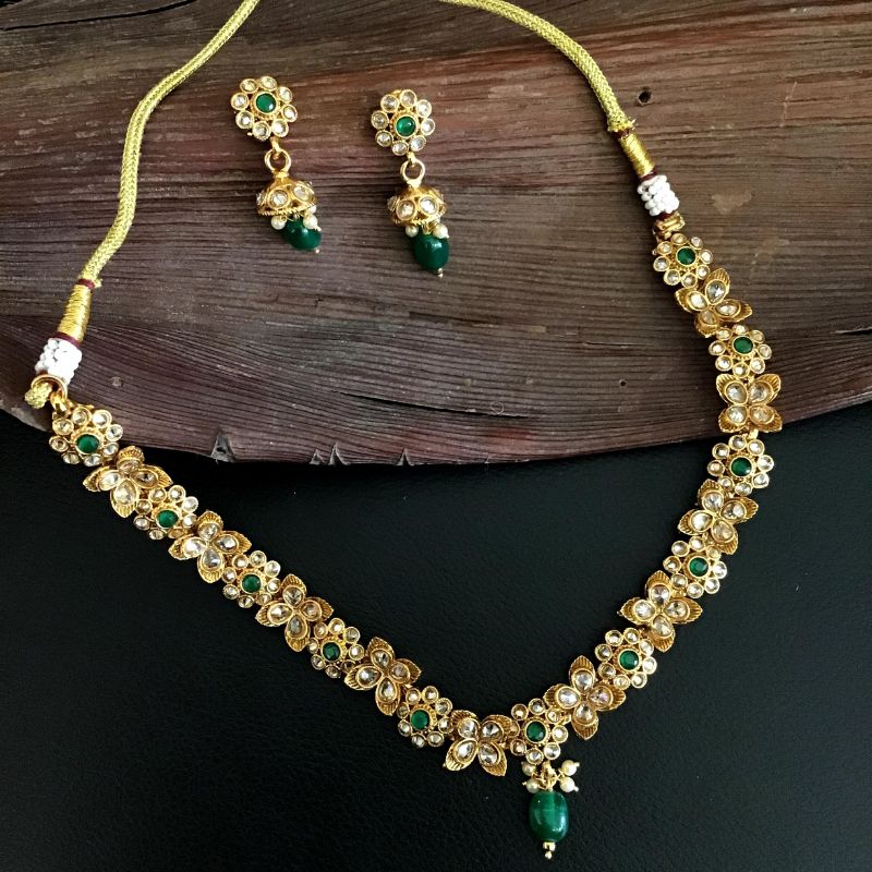 Green Gold Look Necklace Set 7843-1571 - Dazzles Jewellery