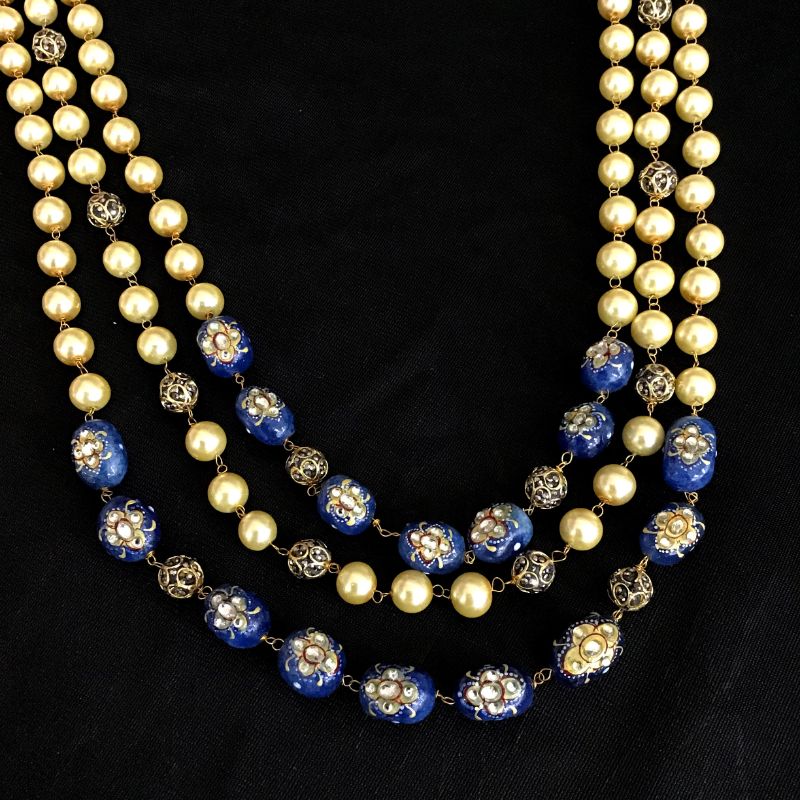 Blue Pearl Necklace Set - Dazzles Jewellery