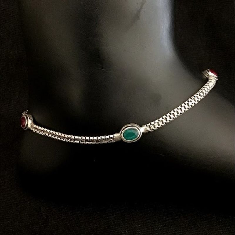 Ruby Green Silver Anklet 8512-2405 - Dazzles Jewellery