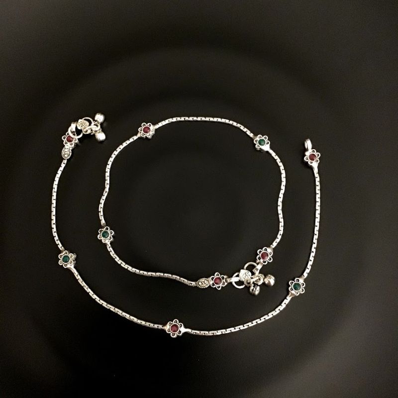 Ruby Green Pure Silver Anklet 8515-2408 - Dazzles Jewellery