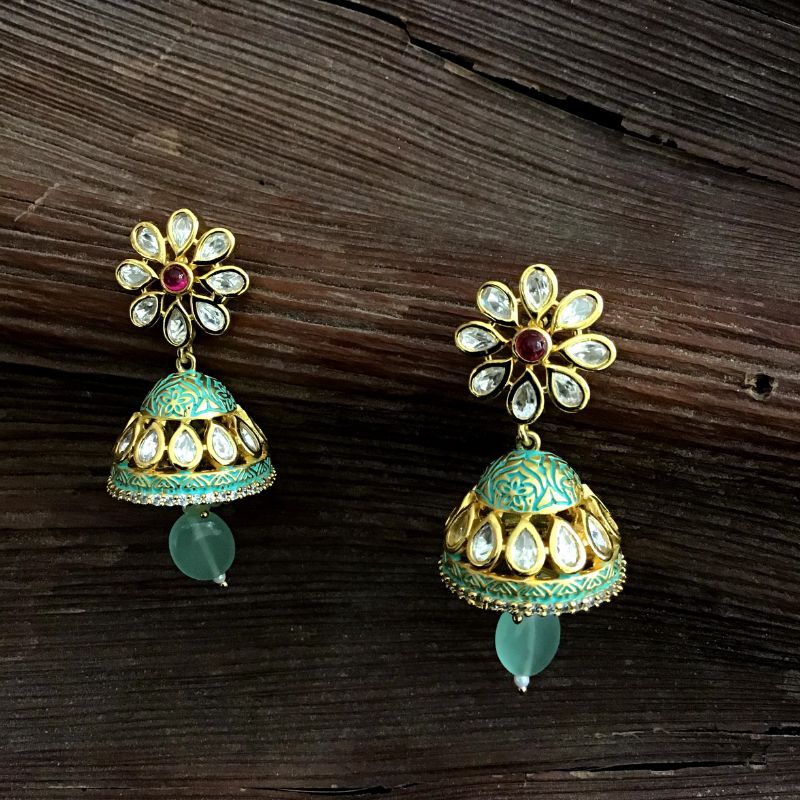 Mint Green Kundan Earring 8767-2809 - Dazzles Jewellery