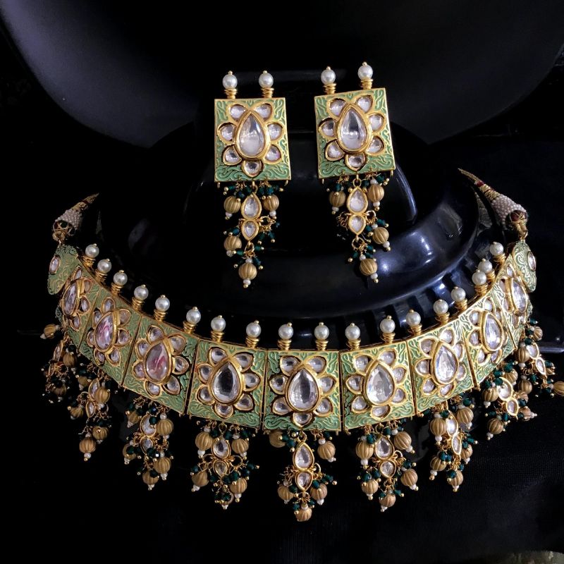 Mint Green Kundan Choker Set 8884-2964 - Dazzles Jewellery