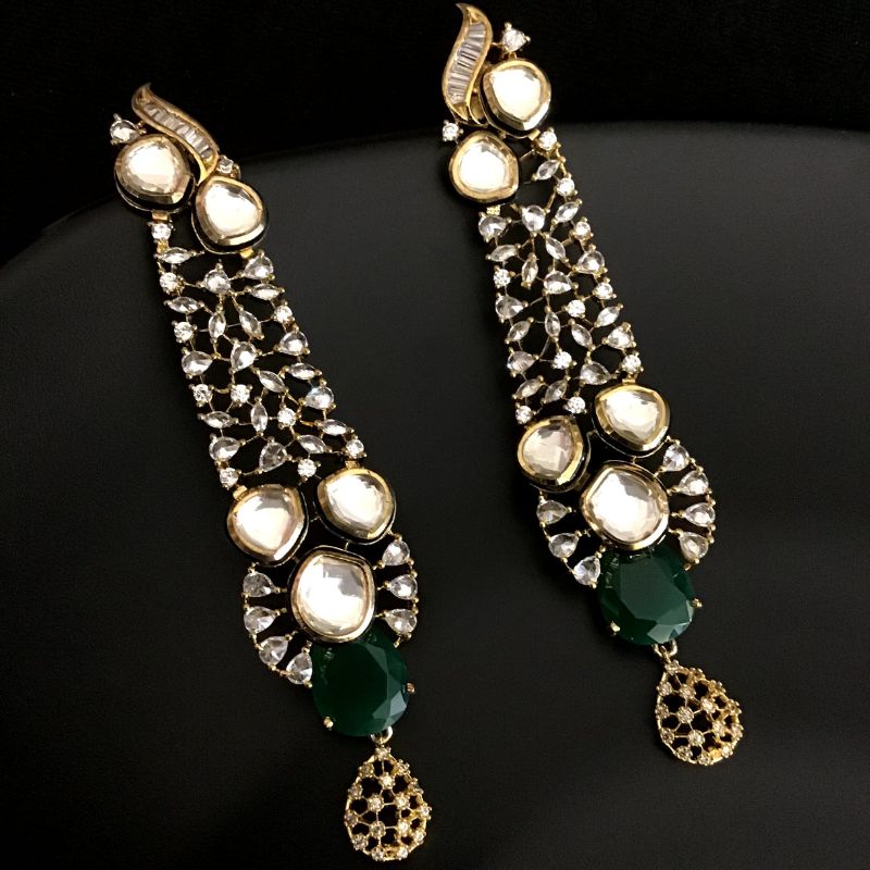 Long Kundan Zircon/AD Earring 13672-0743 - Dazzles Jewellery