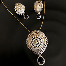 Round Shape Designer American Diamond Pendant Set With Blue Stone