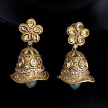 Elegant Diamond Jhumki With Green Bead Latkan