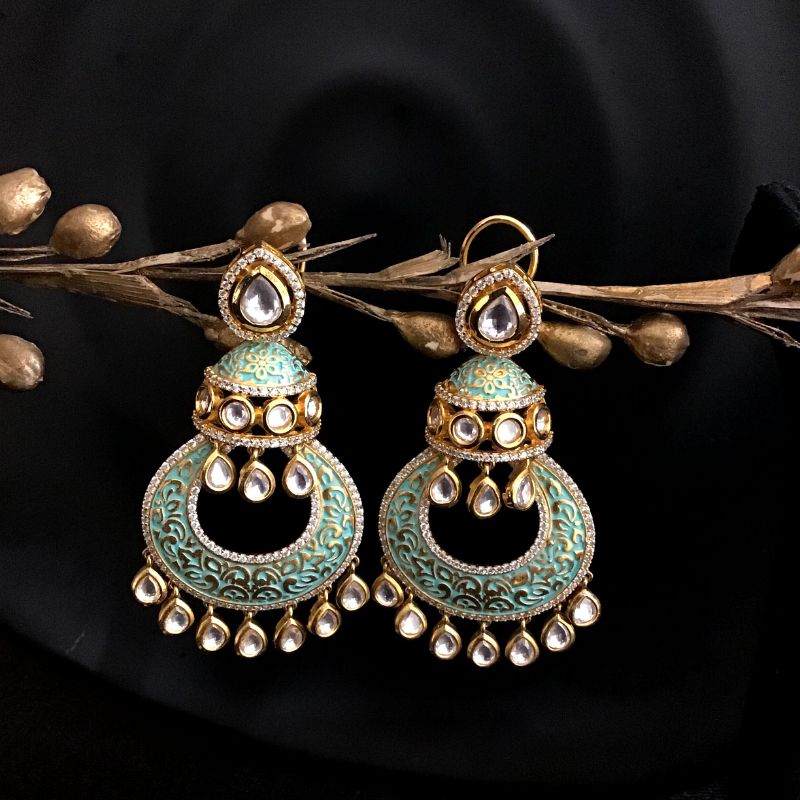 Mint Green Kundan Earring 9041-3297 - Dazzles Jewellery