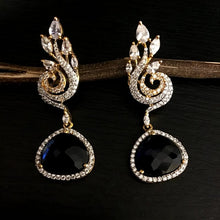 Designer Diamond Earrings With Blue Stone In Two Tone Finish